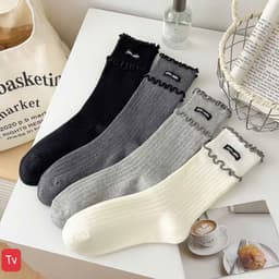 Set Tất Cotton Thêu Chữ Miu Miu, Vớ Cổ Cao Co Giãn 4 Chiều Phong Cách Ulzzang Hàn Quốc 5