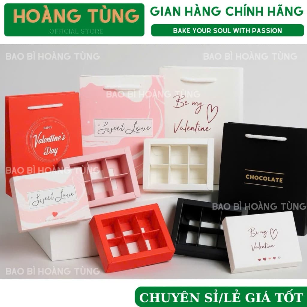 [2026] COMBO 5 Set Hộp Kèm Túi Đựng Socola Valentine 9 viên, 6 viên (Kèm túi giấy)