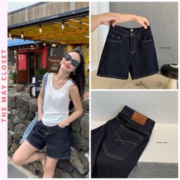 [SẴN] 𝑻𝒉𝒆𝑴𝒂𝒚 x 𝐖𝐆𝐖𝐄/ Quần Jean Ngố 𝐖𝐆𝐖𝐄 8748, Quần Short Jean Nữ Ống Rộng Lưng Cao Màu Xanh than WG.WE 1