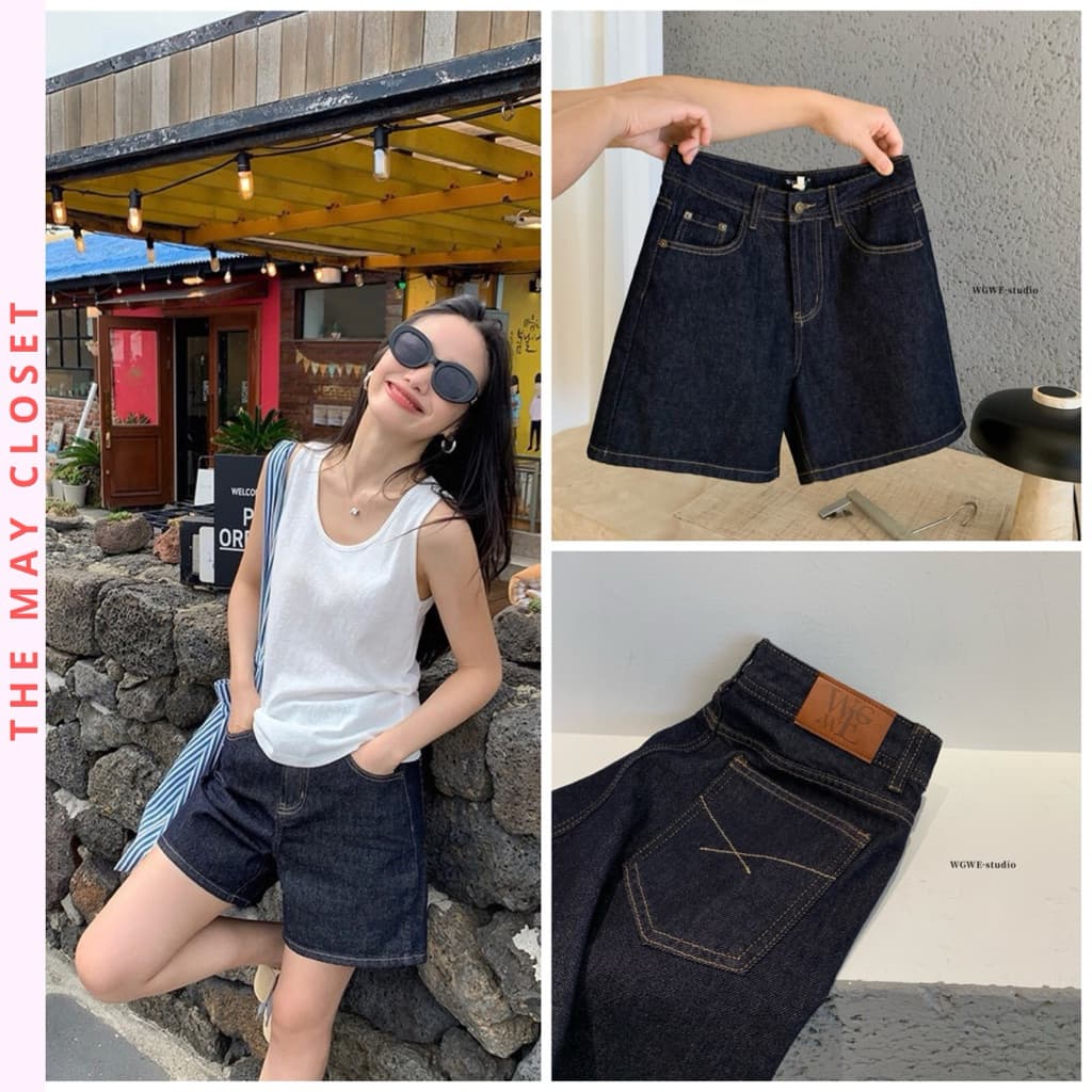 [SẴN] 𝑻𝒉𝒆𝑴𝒂𝒚 x 𝐖𝐆𝐖𝐄/ Quần Jean Ngố 𝐖𝐆𝐖𝐄 8748, Quần Short Jean Nữ Ống Rộng Lưng Cao Màu Xanh than WG.WE