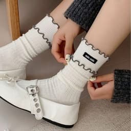 Set Tất Cotton Thêu Chữ Miu Miu, Vớ Cổ Cao Co Giãn 4 Chiều Phong Cách Ulzzang Hàn Quốc 8