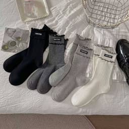 Set Tất Cotton Thêu Chữ Miu Miu, Vớ Cổ Cao Co Giãn 4 Chiều Phong Cách Ulzzang Hàn Quốc 6
