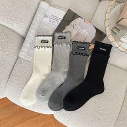 Set Tất Cotton Thêu Chữ Miu Miu, Vớ Cổ Cao Co Giãn 4 Chiều Phong Cách Ulzzang Hàn Quốc 9