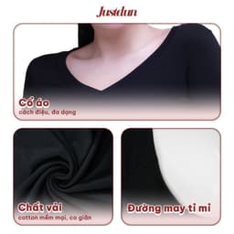 Áo Thun Nữ Cổ Tim Dài Tay JUSTDUN T28 - Ôm Body, Cotton Mềm Mại, Giữ Nhiệt, Co Giãn 4 Chiều 2