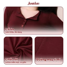 Áo Thun Nữ Dài Tay JUSTDUN Z12 -Thiết Kế Khuy Cúc Ngực, Cotton Mịn Êm Ái, Ôm Dáng, Co Giãn Thoải Mái 2