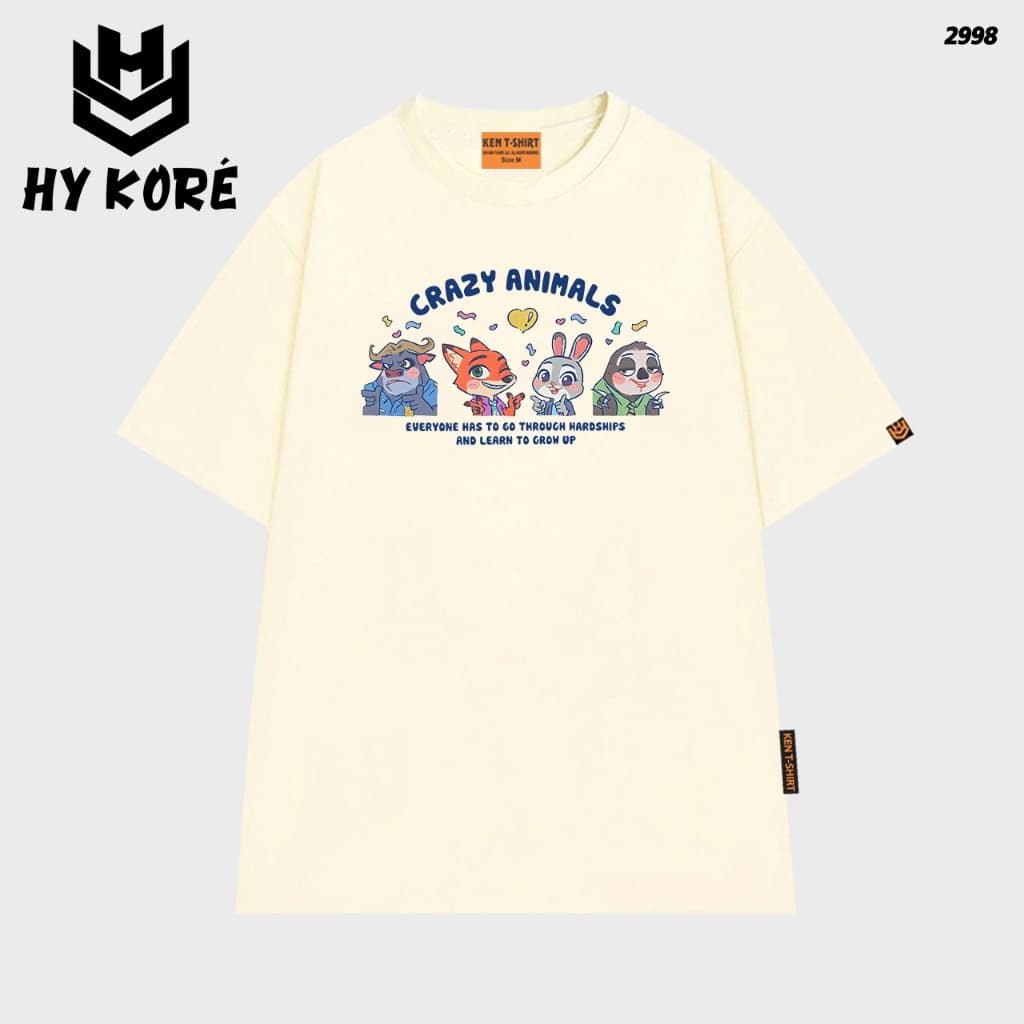 Áo Thun HY KORÉ ZOOTOPIA CRAZY ANIMAL 2998 Form Rộng Localbrand Oversize Unisex Vải Cotton 75% Nam Nữ Mặc Đẹp