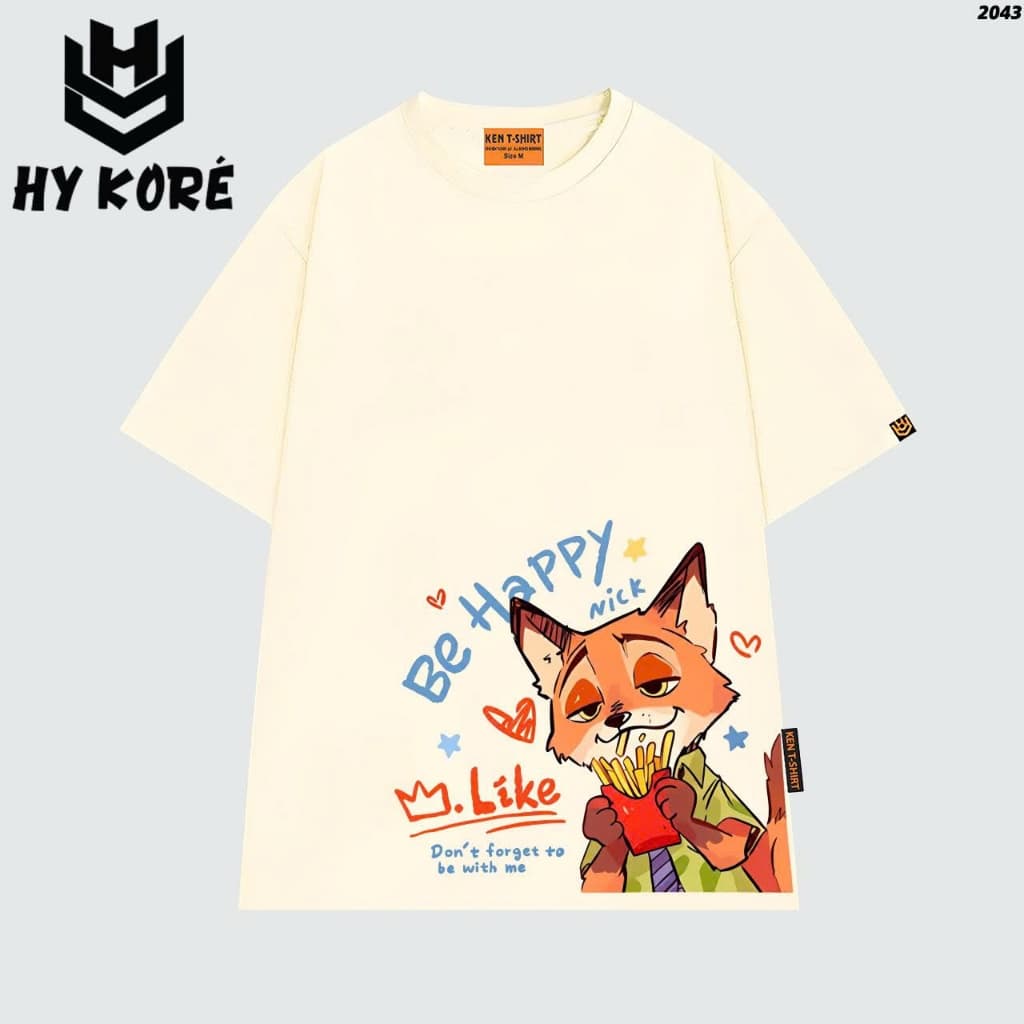 Áo Thun HY KORÉ Cáo Nick Happy 2043 Form Rộng Localbrand Oversize Unisex Vải Cotton 75% Nam Nữ Mặc Đẹp
