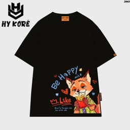 Áo Thun HY KORÉ Cáo Nick Happy 2043 Form Rộng Localbrand Oversize Unisex Vải Cotton 75% Nam Nữ Mặc Đẹp 2