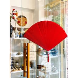Quạt giấy đỏ gấp sẵn, quạt giấy đỏ kích thước xoè 60cm, xoè 1m2 5