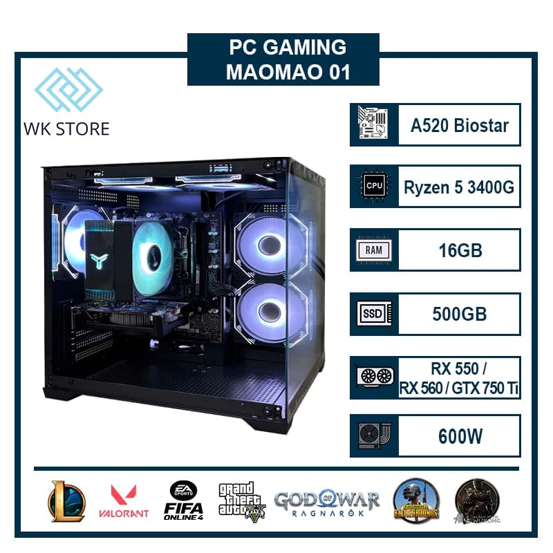 Thùng PC Maomao 01 | Ryzen 5 3400G, 16GB Ram, SSD 500GB, VGA Tùy chọn, Mới BH 36T
