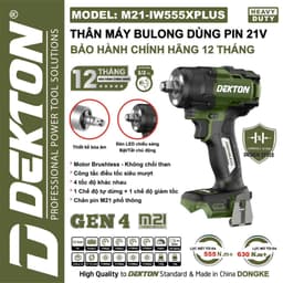 1 THÂN MÁY SIẾT BULONG DEKTON M21-IW555PLUS, LỰC SIẾT 555Nm, 4 TỐC ĐỘ, AUTOSTOP, CHẾ ĐỘ GIẢM TỐC 2