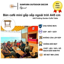 Bàn Gỗ Gấp Gọn Ngoài Trời Sunfurn A45 (Gỗ Tràm Phủ PU Mịn) - Chống Nước, Không Mối Mọt,BH 1 đổi 1 lỗi NSX 4