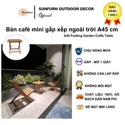 Bàn Gỗ Gấp Gọn Ngoài Trời Sunfurn A45 (Gỗ Tràm Phủ PU Mịn) - Chống Nước, Không Mối Mọt,BH 1 đổi 1 lỗi NSX 3