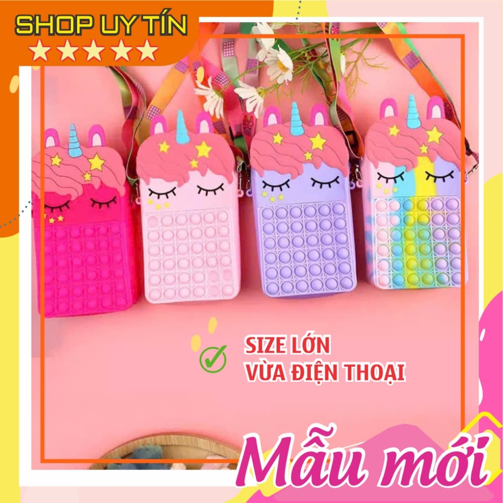 Túi xách nữ đeo chéo loại lớn silicon hình Pony, bong bóng pop-it giảm căng thẳng thời trang