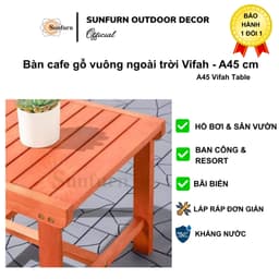 Bàn Gỗ Cafe Vuông Ngoài Trời Vifah 45cm (Gỗ Bạch Đàn Xuất Mỹ) - Chống Mối Mọt, Lau dầu, Màu Hồng Gỗ (Bảo Hành 1 Đổi 1) 2