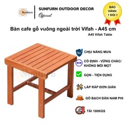 Bàn Gỗ Cafe Vuông Ngoài Trời Vifah 45cm (Gỗ Bạch Đàn Xuất Mỹ) - Chống Mối Mọt, Lau dầu, Màu Hồng Gỗ (Bảo Hành 1 Đổi 1) 3