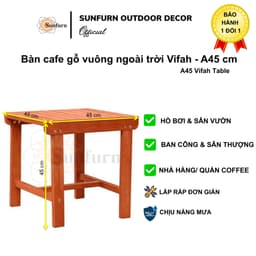 Bàn Gỗ Cafe Vuông Ngoài Trời Vifah 45cm (Gỗ Bạch Đàn Xuất Mỹ) - Chống Mối Mọt, Lau dầu, Màu Hồng Gỗ (Bảo Hành 1 Đổi 1) 1