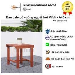 Bàn Gỗ Cafe Vuông Ngoài Trời Vifah 45cm (Gỗ Bạch Đàn Xuất Mỹ) - Chống Mối Mọt, Lau dầu, Màu Hồng Gỗ (Bảo Hành 1 Đổi 1) 4