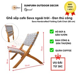 Ghế Xếp Thư Giãn Sunfurn Sava (Gỗ Tràm Đan Dây Webbing) - Chống Nước, chống bám bụi, Chịu Tải 120kg (Bảo Hành 1 Đổi 1) 2