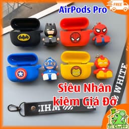 [Kiêm Giá Đỡ ĐT] Bao Ốp AP AirPods Pro 1/2 Silicon Dẻo Siêu Anh Hùng Marvel có Dây Đeo Búp Bê 1