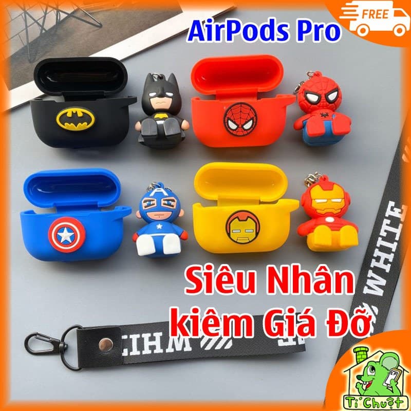 [Kiêm Giá Đỡ ĐT] Bao Ốp AP AirPods Pro 1/2 Silicon Dẻo Siêu Anh Hùng Marvel có Dây Đeo Búp Bê
