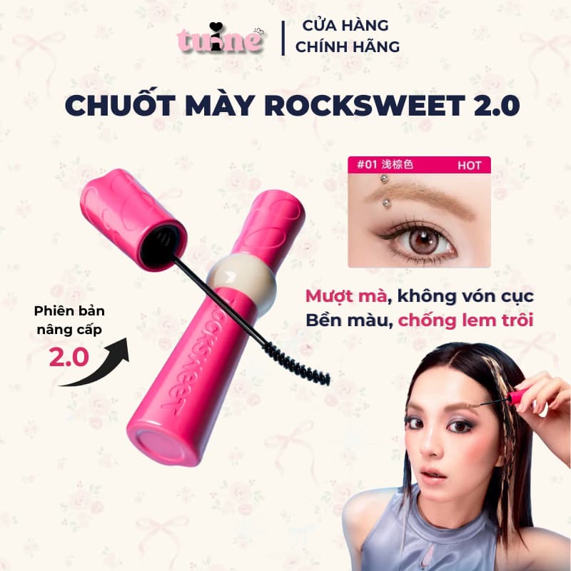 [ƯU ĐÃI MỞ BÁN] Mascara Chuốt Mày Eyebrow Tint Rock Sweet - Chải Không Lem, Chống Nước, Lên Đều Màu Tự Nhiên Bền Màu 2.0