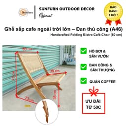 Ghế Cafe Gỗ Xếp Sunfurn A60 (Mây Tròn Đan Mới 100%) - Mẫu Hot Liên Tục Cháy Hàng (Bảo Hành 1 Đổi 1) 3