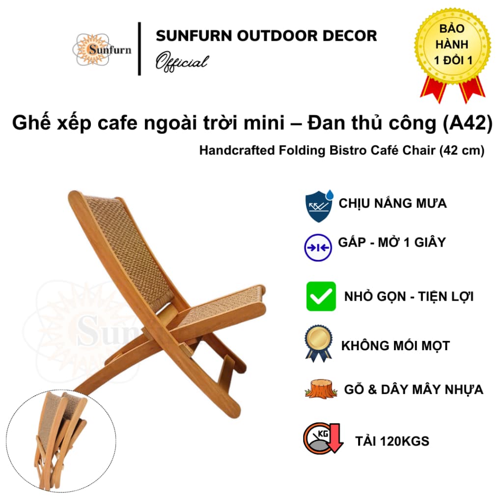 Ghế Xếp Cafe Mini Sunfurn B42 (Mây Nhựa Dẹp Mới 100%) - Size Nhỏ Gọn, Mẫu Hot Cháy Hàng (Bảo Hành 1 Đổi 1)