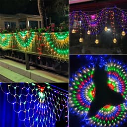 Dây đèn LED rèm Đuôi Công 220V dài 4M cao 0.5m 8 chế độ nháy tự động trang trí sự kiện Noel Tết hiệu ứng ánh sáng đ 4