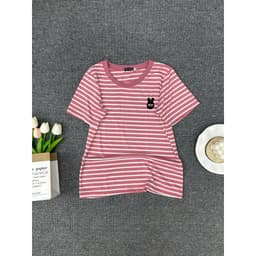 Áo Thun Nữ ESHOP MS515 Bigsize Kẻ Sọc Cổ Tim Tay Ngắn Chất Cotton Mềm Mịn Thoáng Mát Phù Hợp Mùa Hè 9