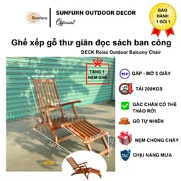 Ghế Thư Giãn Đọc sách Ban công/Hồ Bơi Sunfurn Deck Chair (Gỗ Bạch Đàn Nam Phi) - Tặng Kèm Nệm Dày, Điều Chỉnh 3 Nấc 5