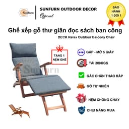 Ghế Thư Giãn Đọc sách Ban công/Hồ Bơi Sunfurn Deck Chair (Gỗ Bạch Đàn Nam Phi) - Tặng Kèm Nệm Dày, Điều Chỉnh 3 Nấc 3
