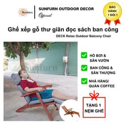 Ghế Thư Giãn Đọc sách Ban công/Hồ Bơi Sunfurn Deck Chair (Gỗ Bạch Đàn Nam Phi) - Tặng Kèm Nệm Dày, Điều Chỉnh 3 Nấc 6