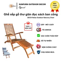 Ghế Thư Giãn Đọc sách Ban công/Hồ Bơi Sunfurn Deck Chair (Gỗ Bạch Đàn Nam Phi) - Tặng Kèm Nệm Dày, Điều Chỉnh 3 Nấc 1