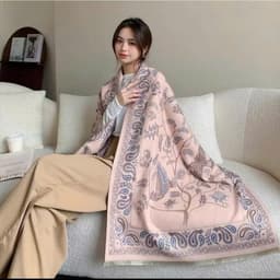 Khăn Choàng Dạ Ép Cao Cấp, Khăn Quàng Cổ Thiết Kế Họa Tiết Lông Vũ, Thanh Lịch Trẻ Trung Phù Hợp Nhiều Lứa Tuổi 2