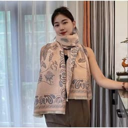 Khăn Choàng Dạ Ép Cao Cấp, Khăn Quàng Cổ Thiết Kế Họa Tiết Lông Vũ, Thanh Lịch Trẻ Trung Phù Hợp Nhiều Lứa Tuổi 4
