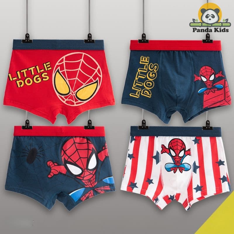 (Loại Đẹp) Set 4 Quần chíp đùi chất cotton họa tiết Người Nhện Cotton cho bé trai mềm mịn thoáng khí, sịp đùi cho bé