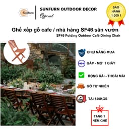 COMBO 2 Ghế Xếp Gỗ SUNFURN SF46 (TẶNG KÈM NỆM MÀU XANH LÁ) - Gỗ Bạch Đàn Nam Phi NK, dùng Cho Sân Vườn, Cafe, Ban Công 4