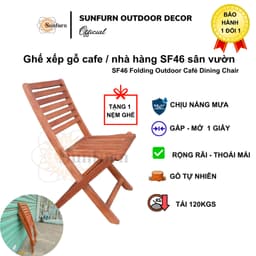 COMBO 2 Ghế Xếp Gỗ SUNFURN SF46 (TẶNG KÈM NỆM MÀU XANH LÁ) - Gỗ Bạch Đàn Nam Phi NK, dùng Cho Sân Vườn, Cafe, Ban Công 6