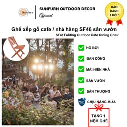 COMBO 2 Ghế Xếp Gỗ SUNFURN SF46 (TẶNG KÈM NỆM MÀU XANH LÁ) - Gỗ Bạch Đàn Nam Phi NK, dùng Cho Sân Vườn, Cafe, Ban Công 5