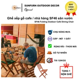 COMBO 2 Ghế Xếp Gỗ SUNFURN SF46 (TẶNG KÈM NỆM MÀU XANH LÁ) - Gỗ Bạch Đàn Nam Phi NK, dùng Cho Sân Vườn, Cafe, Ban Công 3