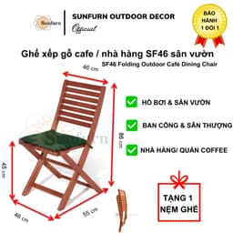 COMBO 2 Ghế Xếp Gỗ SUNFURN SF46 (TẶNG KÈM NỆM MÀU XANH LÁ) - Gỗ Bạch Đàn Nam Phi NK, dùng Cho Sân Vườn, Cafe, Ban Công 1
