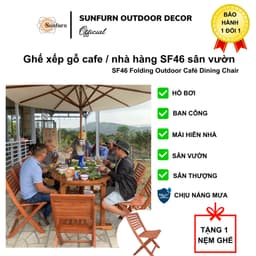 COMBO 2 Ghế Xếp Gỗ SUNFURN SF46 (TẶNG KÈM NỆM MÀU XANH LÁ) - Gỗ Bạch Đàn Nam Phi NK, dùng Cho Sân Vườn, Cafe, Ban Công 2