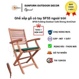 Combo 2 Ghế Xếp Gỗ Có Tay SUNFURN SF55 - Gỗ Bạch Đàn Nam Phi Cao Cấp, Chịu Nắng Mưa, Gấp Gọn (Sân Vườn, Cafe, Ban Công) 2