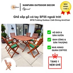 Combo 2 Ghế Xếp Gỗ Có Tay SUNFURN SF55 - Gỗ Bạch Đàn Nam Phi Cao Cấp, Chịu Nắng Mưa, Gấp Gọn (Sân Vườn, Cafe, Ban Công) 3