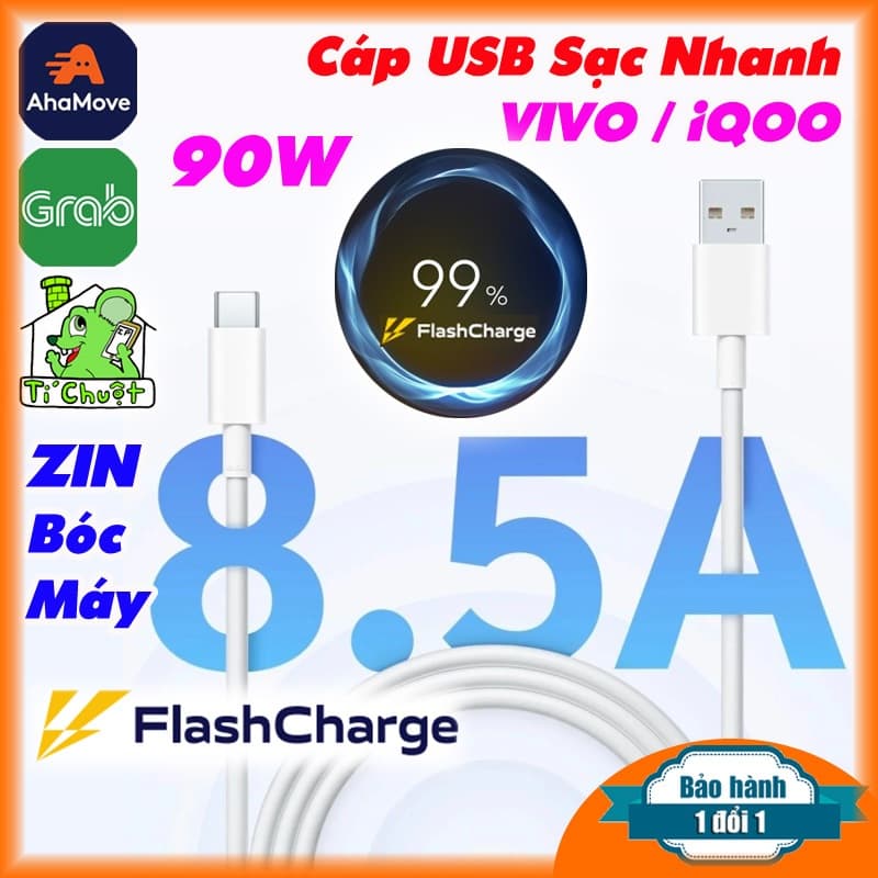 [ZIN Bóc Máy] Cáp Sạc Nhanh 8.5A Flash Charge 90W VIVO / iQOO USB Type-C Chính Hãng