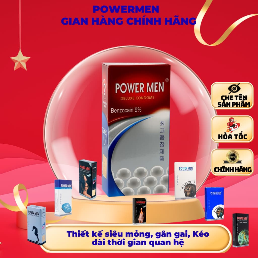 Bao Cao Su POWERMEN Ngọc Trai Hạt Nổi – Mỏng Êm, Bôi Trơn Sẵn, Kéo Dài Thời Gian