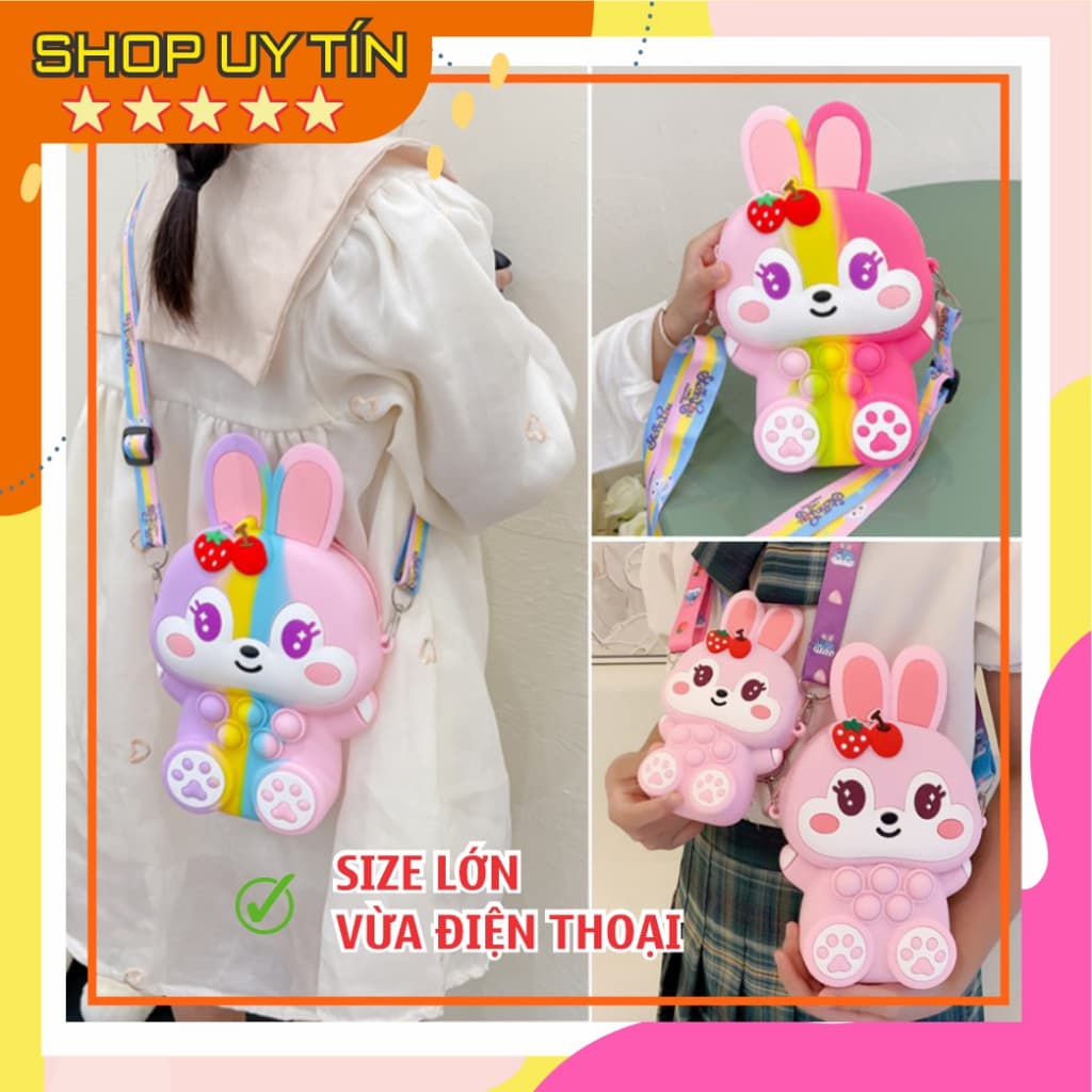[Lớn. vừa điện thoại] Túi đeo chéo silicon thỏ dâu thời trang đựng bao lì xì, mỹ phẩm, điện thoại, làm quà tặng bé gái