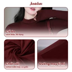 Áo Thun Nữ Ôm Body Tay Dài, Cổ Cao 5 Phân JUSTDUN 506 - Chất Cotton Mịn Cao Cấp,Co Giãn 4 Chiều 2