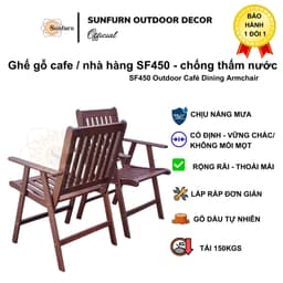 Ghế CAFE Gỗ Dầu Sân Vườn SUNFURN SF450 | Ghế Gỗ Ngoài Trời Không Thấm Nước | Chân chữ A – Chịu Lực 130kg 4
